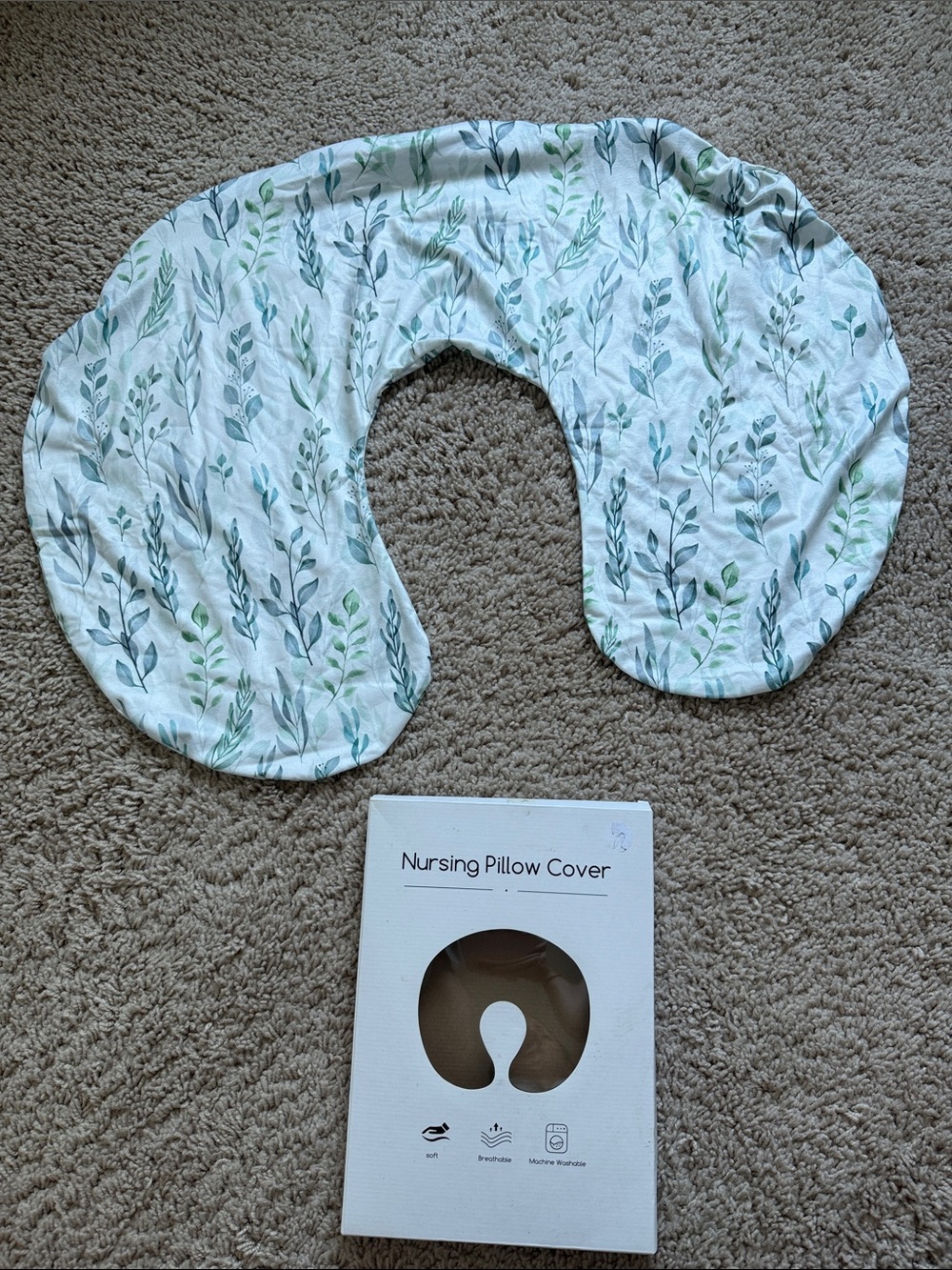 Nursing Pillow Cover - Green Leaf Print